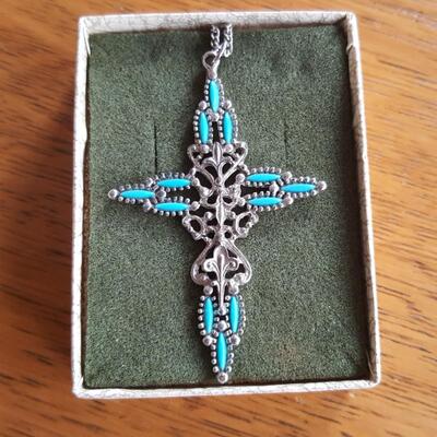 Costume Blue Stone Cross Necklace