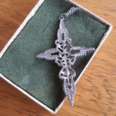 Costume Blue Stone Cross Necklace