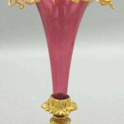 Beautiful antique cranberry gold decorated vase.