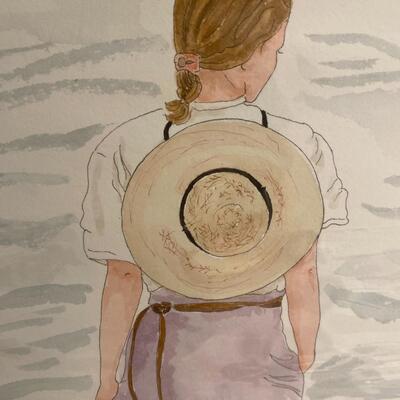 "Wading" Watercolor and Ink