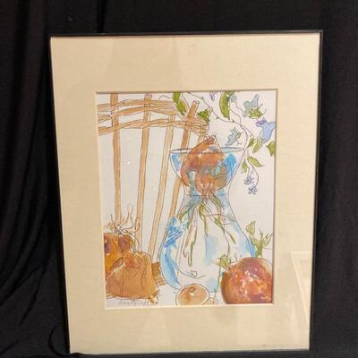 Original Watercolor Painting of Onions and Vase