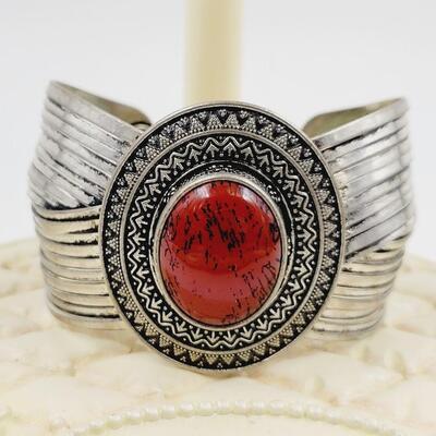 PREMIER DESIGN SILVER TONED "RED SPICE" CUFF BRACELET