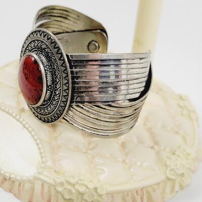 PREMIER DESIGN SILVER TONED "RED SPICE" CUFF BRACELET