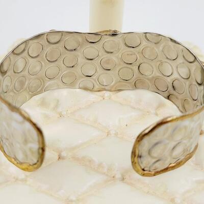 SILVER TONED - BRASS & COPPER CUFF BRACELET W/ MOON STONE