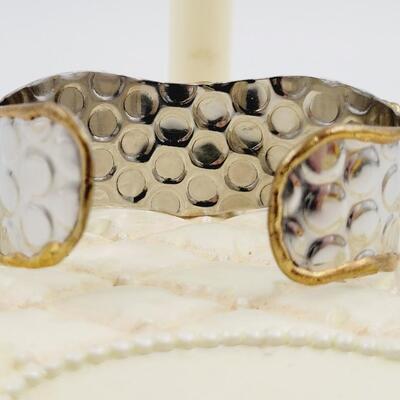 SILVER TONED - BRASS & COPPER CUFF BRACELET W/ MOON STONE