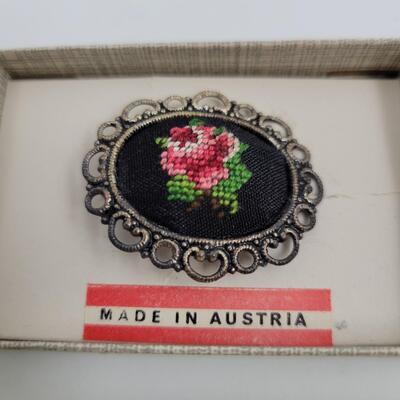 MADE IN AUSTRIA VINTAGE EMBROIDERY BROOCH