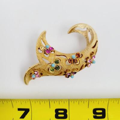 FLORENZA VINTAGE GOLD TONED COLORFUL BROOCH