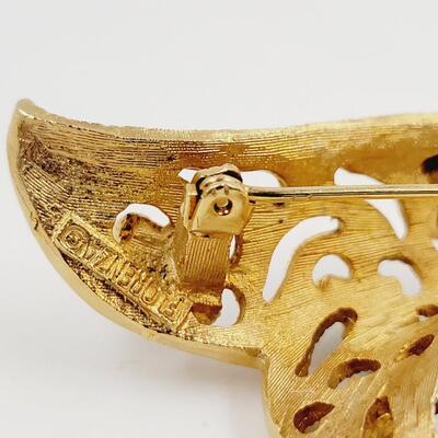 FLORENZA VINTAGE GOLD TONED COLORFUL BROOCH