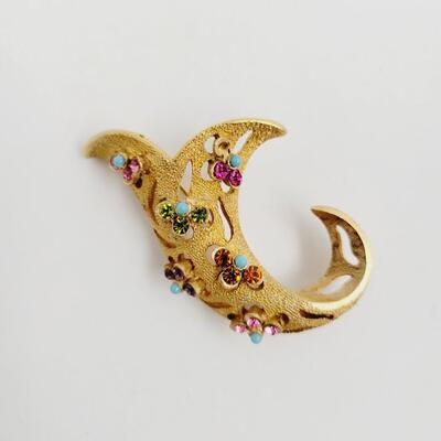 FLORENZA VINTAGE GOLD TONED COLORFUL BROOCH