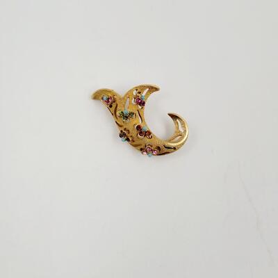 FLORENZA VINTAGE GOLD TONED COLORFUL BROOCH
