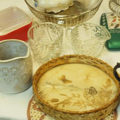 Lot 136: white ceramic baking pot, Vintage ceramics silver plate