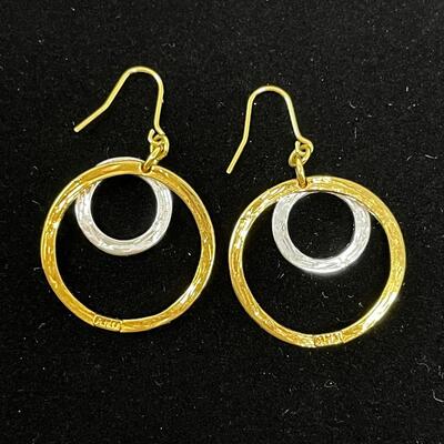 GOLD & SILVER TONED EARRINGS W/ RHINESTONES - MARKED â€œAHMâ€