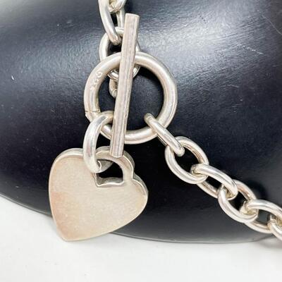 925 STERLING SILVER CHAIN BRACELET W/ HEART CHARM