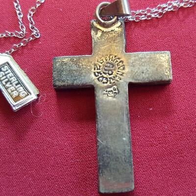 Sterling and Obsidian (?) Cross and Chain