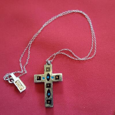 Sterling and Obsidian (?) Cross and Chain
