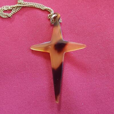 Tortoise Shell Stylized Cross and Gold Chain