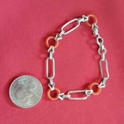 Sterling Silver and Coral (?) Bracelet