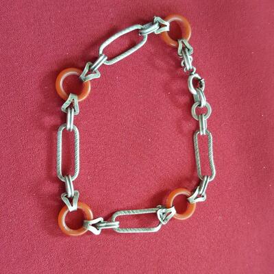 Sterling Silver and Coral (?) Bracelet
