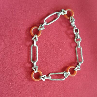 Sterling Silver and Coral (?) Bracelet