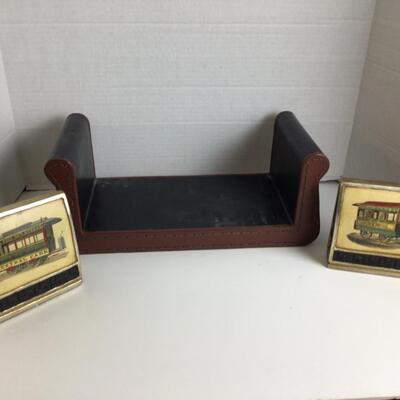 752 Borghese Trolly Car Bookends and Leather covered shelf