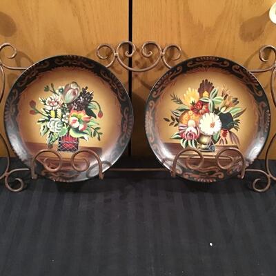83 - 2 Decorates Plates with Rack
