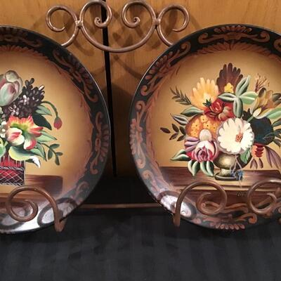 83 - 2 Decorates Plates with Rack