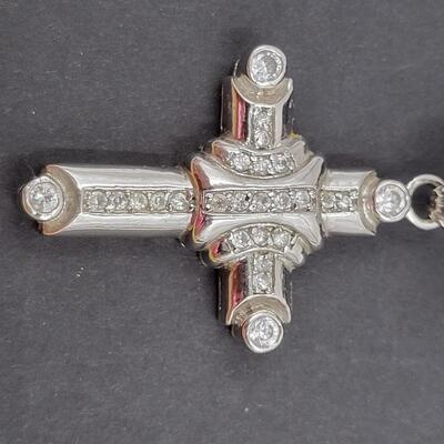925 STERLING SILVER & RHINESTONE CROSS PENDANT