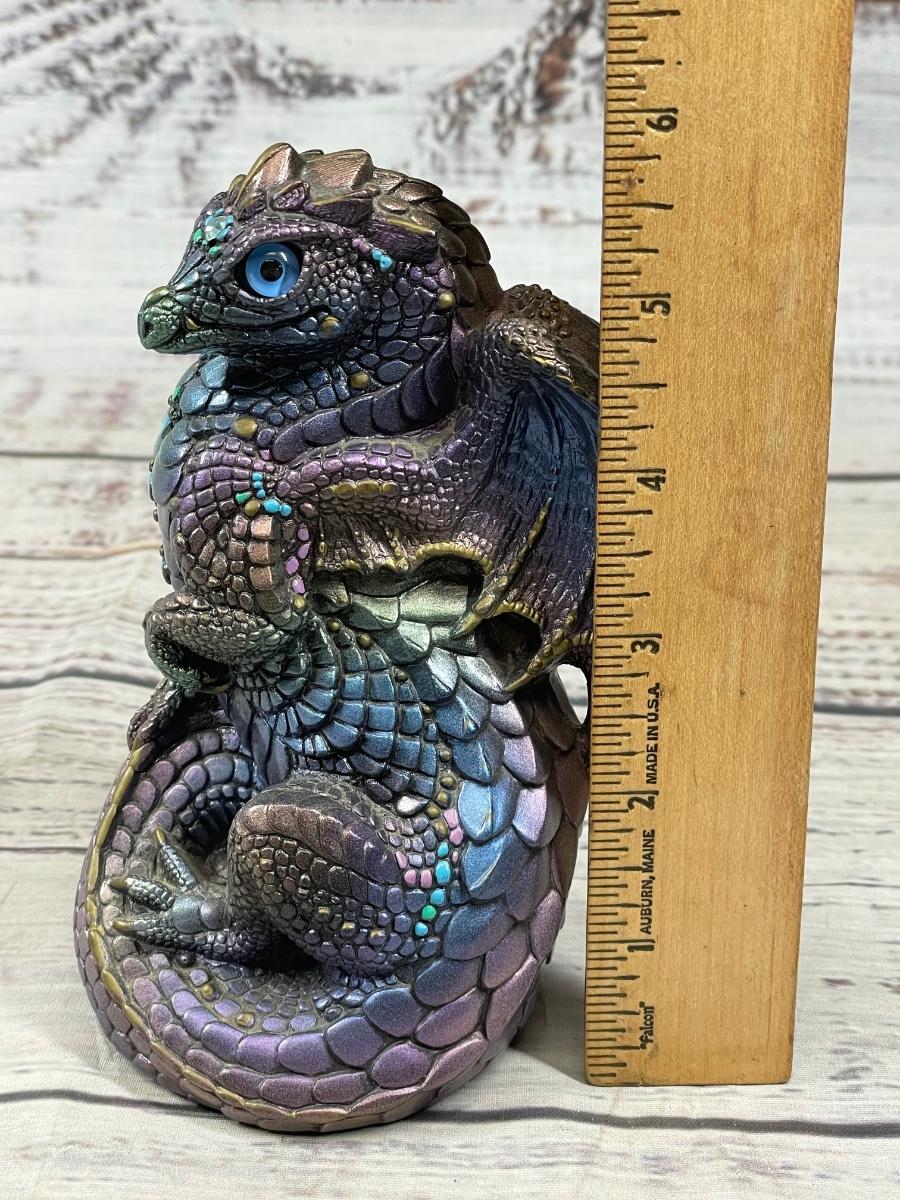 Windstone Editions Peacock Metallic Sitting Young Dragon Statue