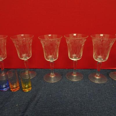 LOT 553. FOOTED GLASSES AND SHOT GLASSES