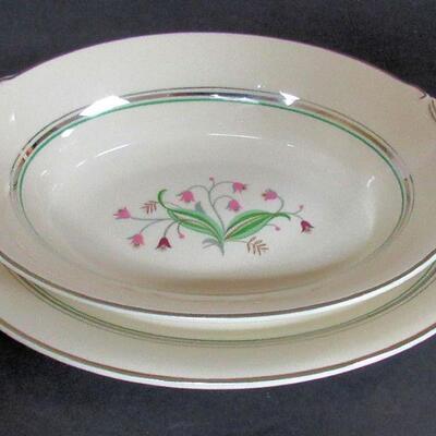 Vintage Syracuse China Old Ivory Platter and Oval Vegetable Bowl, Coralbell Pattern