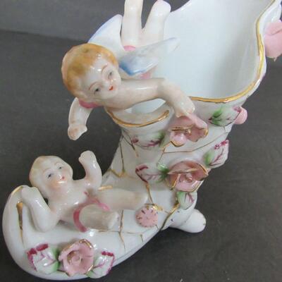 Nice Lot Vintage Fancy Occupied Japan Figurines Shelf Sitters, and Japan Angel Vase