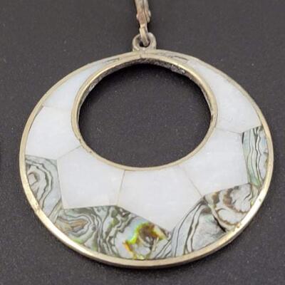 MEXICO â€œALPACA SILVERâ€ CIRCLE/CRESCENT EARRINGS - ABALONE?