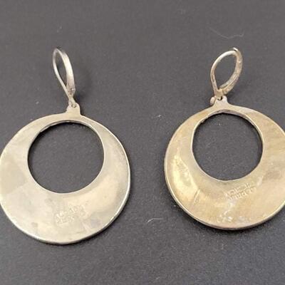 MEXICO â€œALPACA SILVERâ€ CIRCLE/CRESCENT EARRINGS - ABALONE?
