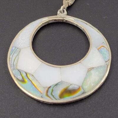 MEXICO â€œALPACA SILVERâ€ CIRCLE/CRESCENT EARRINGS - ABALONE?