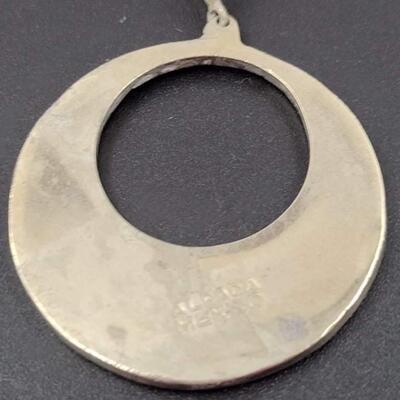 MEXICO â€œALPACA SILVERâ€ CIRCLE/CRESCENT EARRINGS - ABALONE?