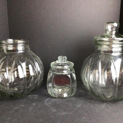 764 Set of Two Glass Onion Style Jars , Antique Candy Jar