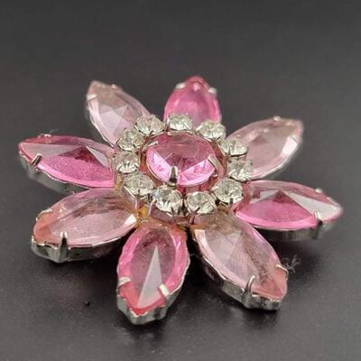 PINK RHINESTONE FLOWER BROOCH
