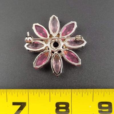 PINK RHINESTONE FLOWER BROOCH