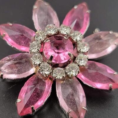 PINK RHINESTONE FLOWER BROOCH