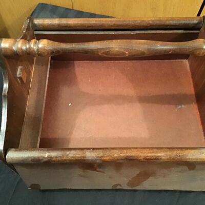 156 6- Vintage Sewing Box & Sad Iron