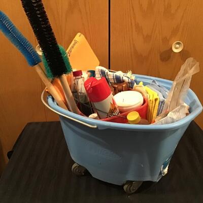 160 - Rolling Pail with Cleaning Supplies
