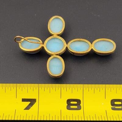 BLUE AND GOLD TONED CROSS BROOCH