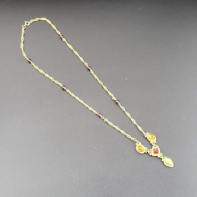 GOLD TONED JEWELED VINTAGE STYLE NECKLACE