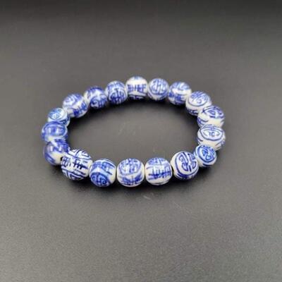 TIBET BUDDHIST PORCELAIN PRAYER BEADS MALA BRACELET
