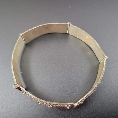 VINTAGE HANDMADE ORNATE SILVER PANEL BRACELET W/ TROMBONE CLASP