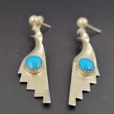 â€œMO-KAâ€ STERLING & TURQUOISE SOUTHWEST EARRINGS