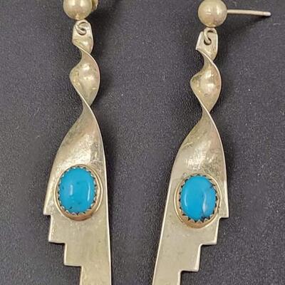 â€œMO-KAâ€ STERLING & TURQUOISE SOUTHWEST EARRINGS