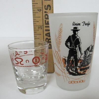 Union Pacific Railroad, Kansas, Juice Tumbler, Vintage Libbey Westward Ho Ranch House Theme Shot Glass