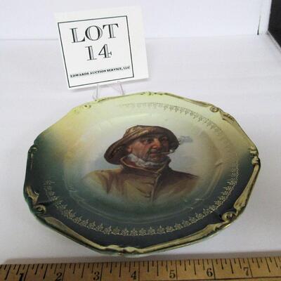 Antique Portrait Plate, Old Pipe Smoking Fisher Man
