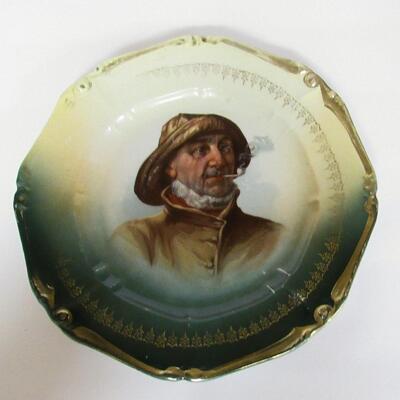 Antique Portrait Plate, Old Pipe Smoking Fisher Man